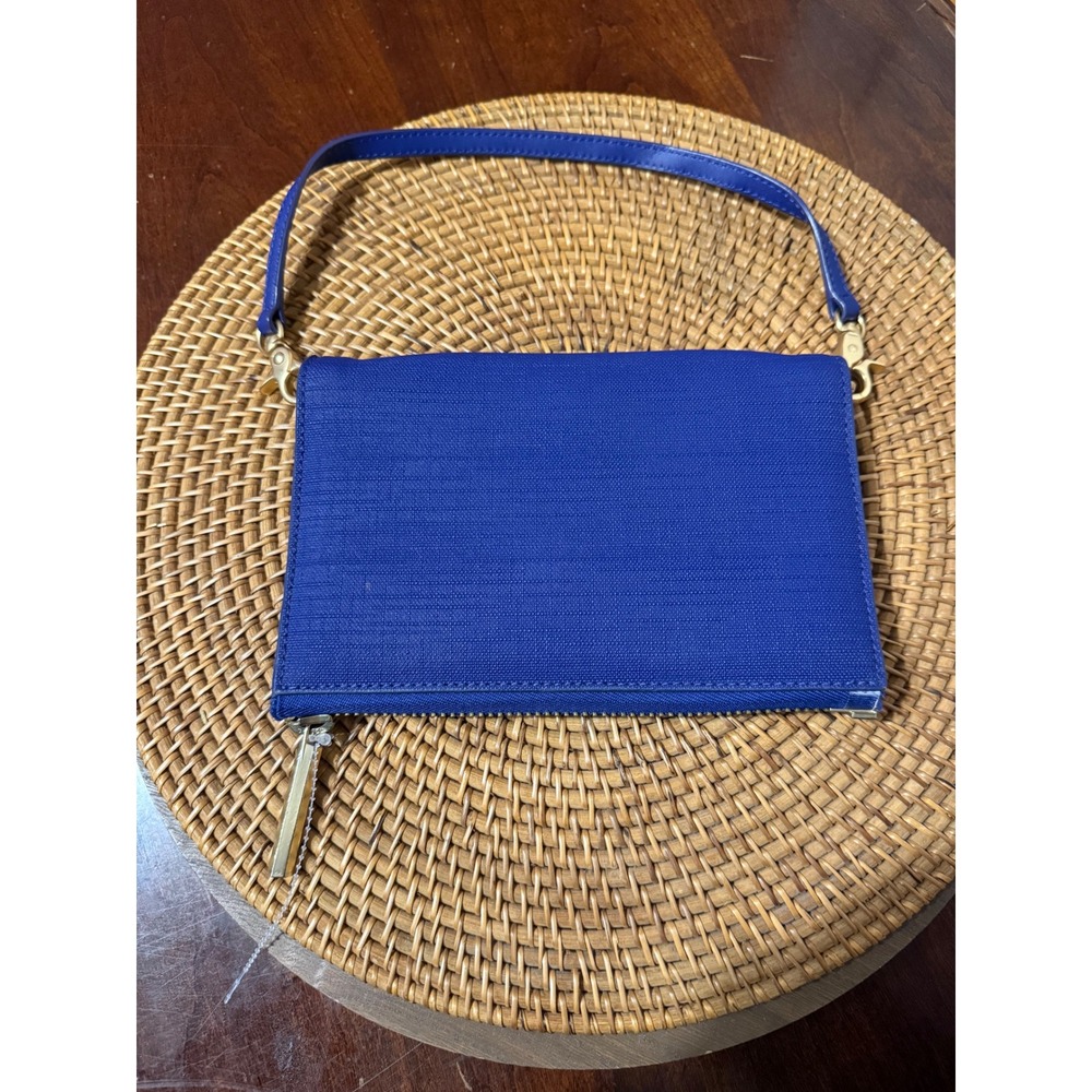 Dagne Dover Royal Blue Coated Canvas Tech Organizer Clutch Wallet Wristlet